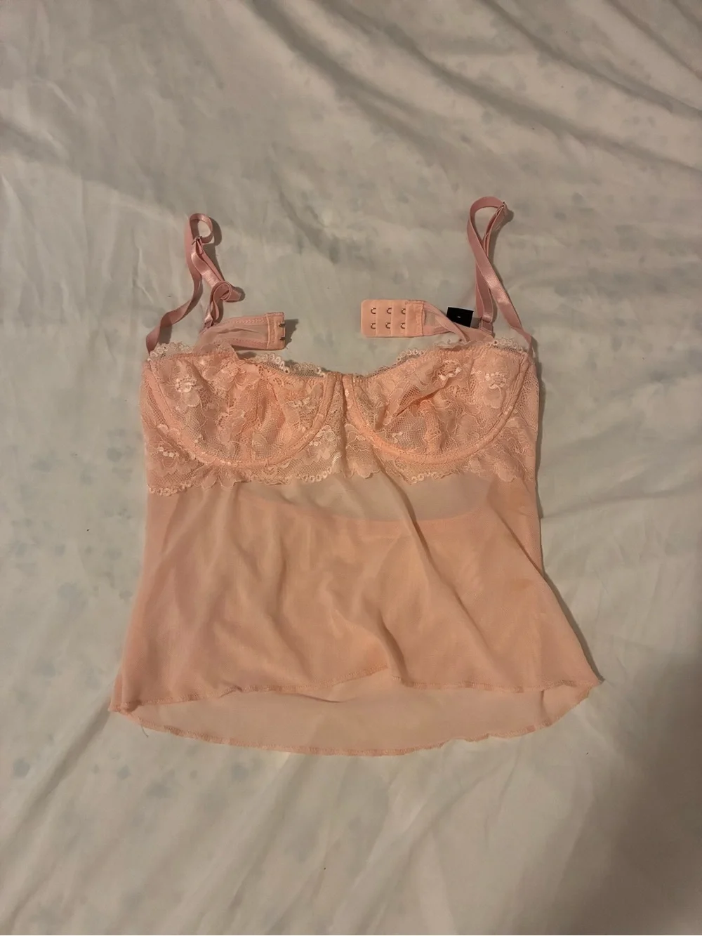 Sheer Lace Bustier Camisole in Peach Pink
